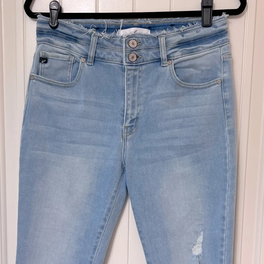 KANCAN light wash denim high waist distressed skinny jeans,frayed hem size 9